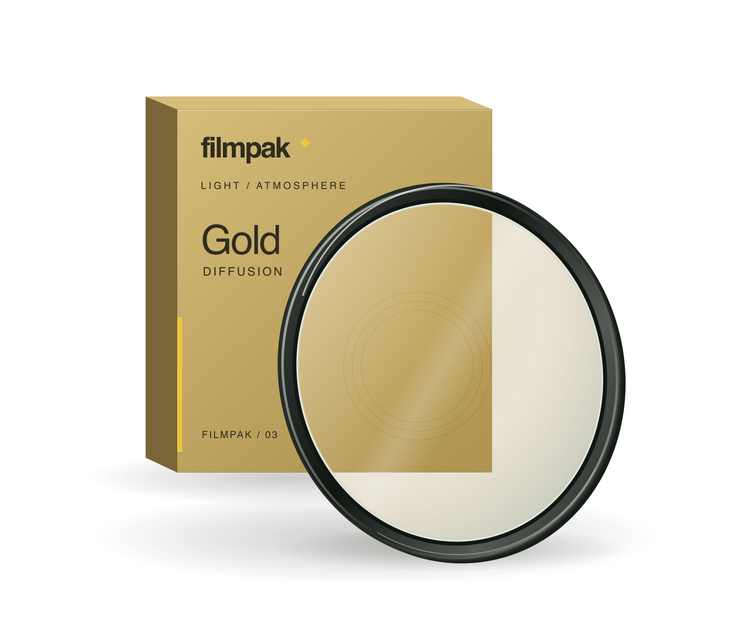 Filmpak gold diffusion filter leaning against its matching box