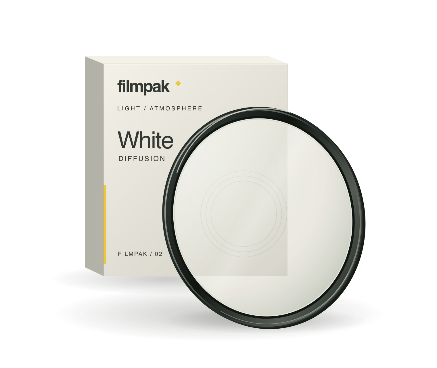 Filmpak white diffusion filter leaning against its matching box
